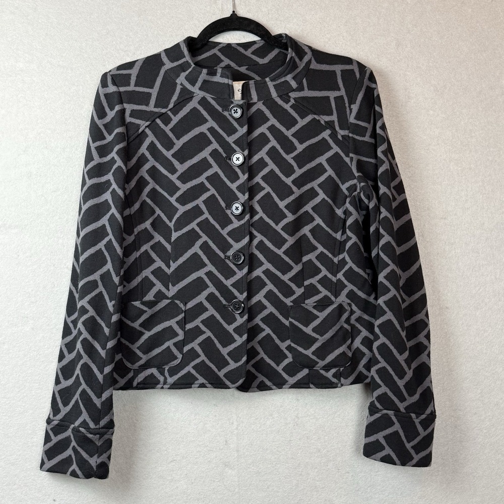 ECI New York Geometric Print‎ Button Black/Grey Blazer Jacket Women Sz ?read